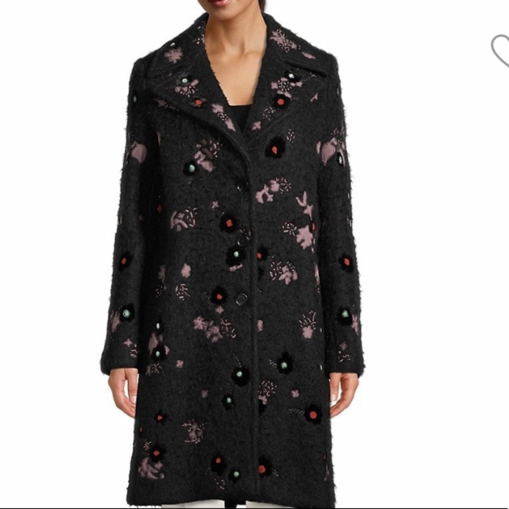 VALENTINO COUTURE BLACK EMBROIDERED EMBELLISHED WOOL BLEND LUXURY COAT SIZE 4 - Picture 3 of 16